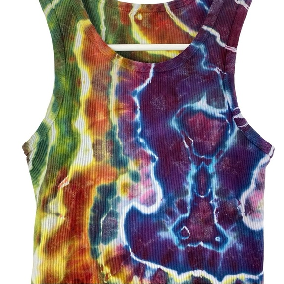 Handmade Geode Tie Dye Ribbed Tank Top Shirt Womens Size Small Purple Upcycled - Picture 3 of 8